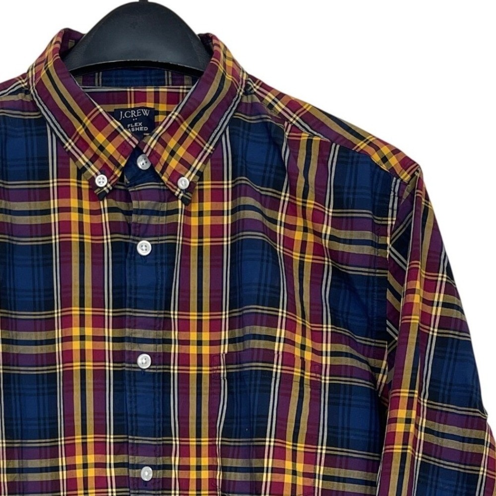 J.Crew Mens XL Cotton Slim Flex Washed Plaid Button Down Shirt Blue Purple AE505